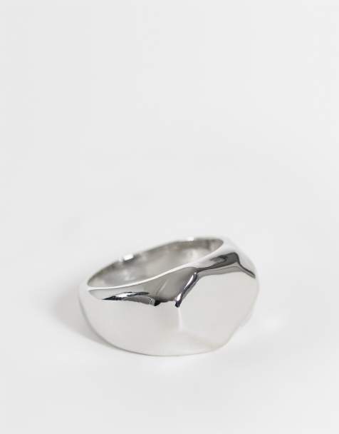 ASOS DESIGN anillo sello de parte superior plana con borde fundido en plata - view 1
