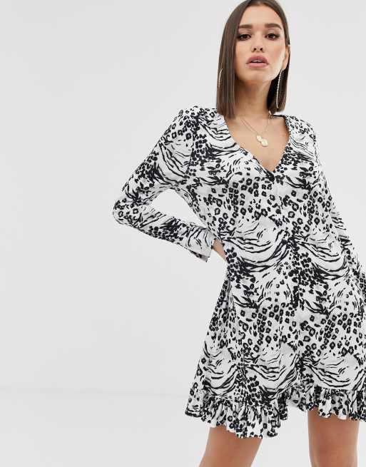 ASOS DESIGN animal print button through mini dress | ASOS