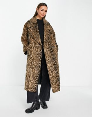 ASOS DESIGN animal print formal coat in brown