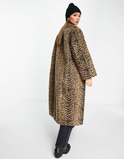 ASOS DESIGN animal print formal coat in brown