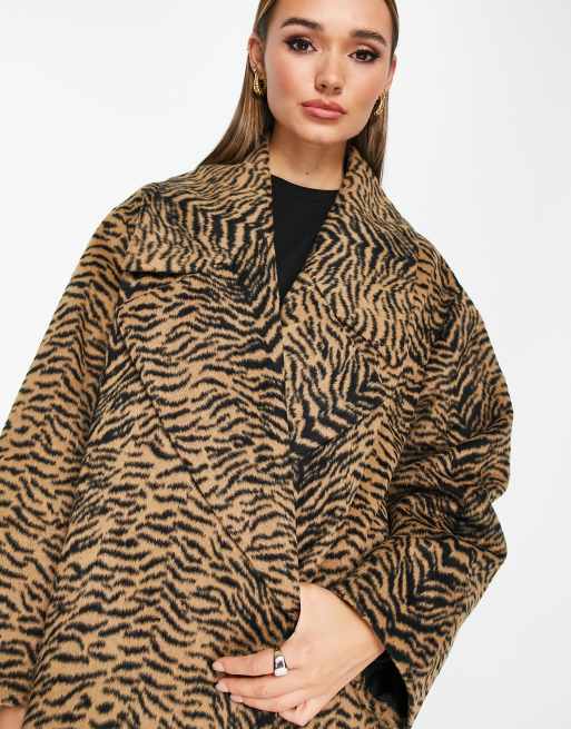 ASOS DESIGN animal print formal coat in brown