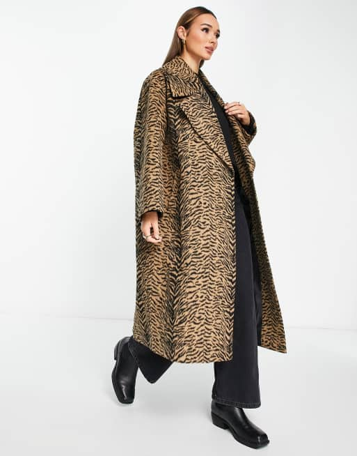 ASOS DESIGN animal print formal coat in brown