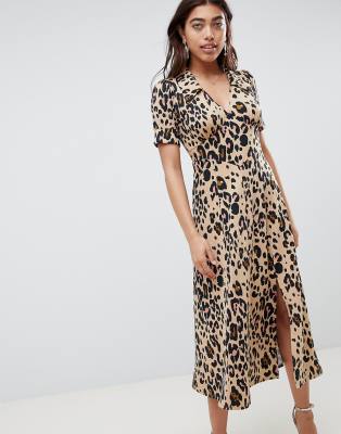 ASOS DESIGN animal print midi tea dress 