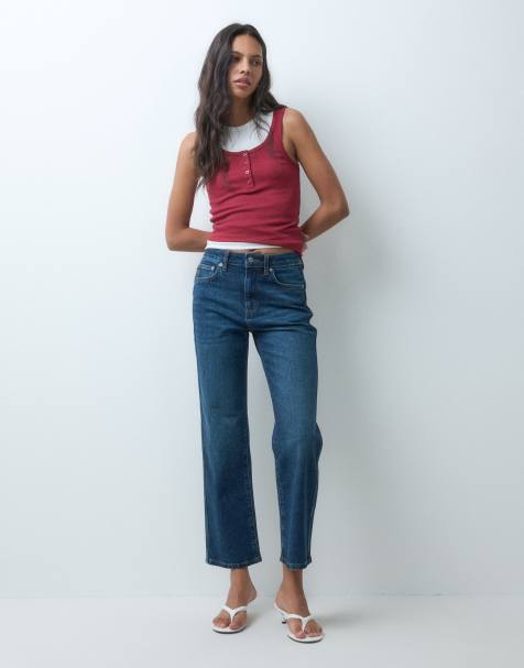 ASOS DESIGN ankellånga komfortstretchjeans med raka ben i mörk mellanblå - view 1