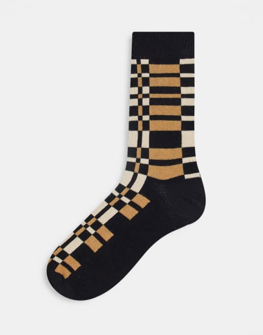 ASOS DESIGN - Ankelsokker med abstrakte tern i sort og brun