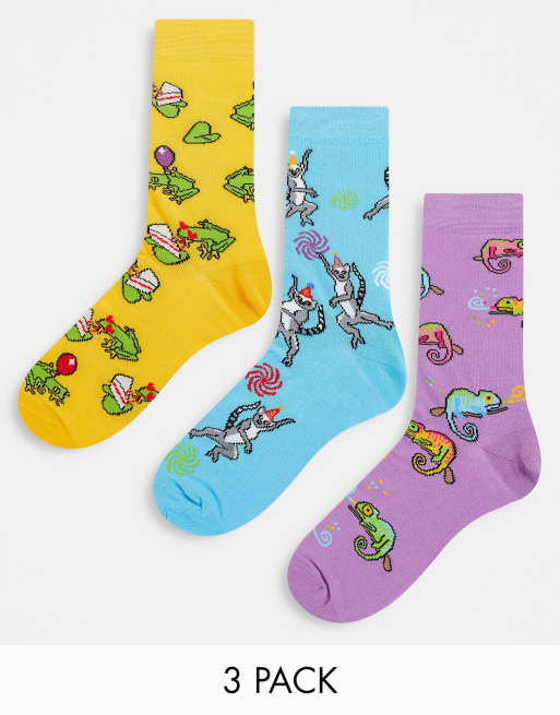 ASOS DESIGN – Ankelstrumpor med festligt djurmönster, 3-pack