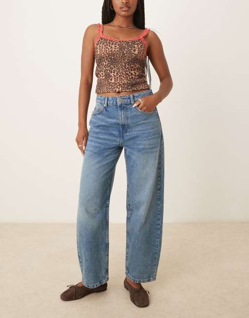ASOS DESIGN ankle grazer barrel jean with cinch in vintage wash