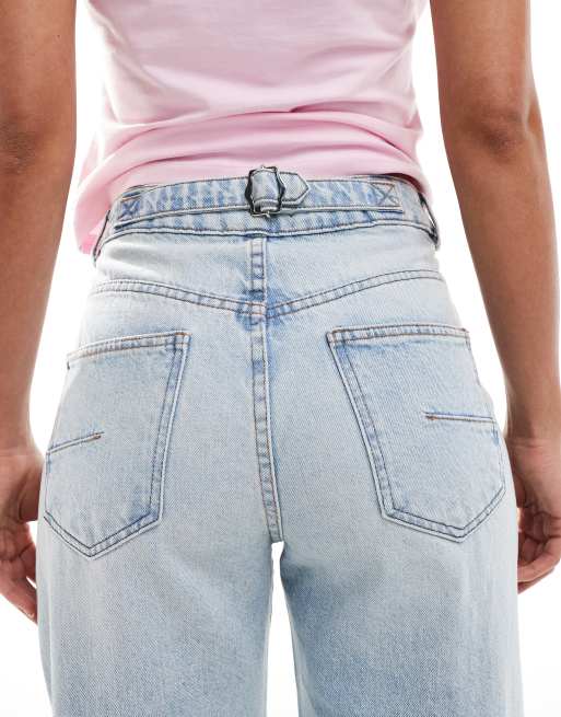 ASOS DESIGN ankle grazer barrel jeans with cinch rise in lightwash , 4 of 5