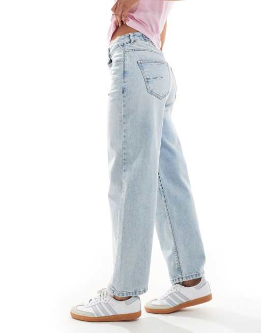 ASOS DESIGN ankle grazer barrel jeans with cinch waist in lightwash , 2 of 5