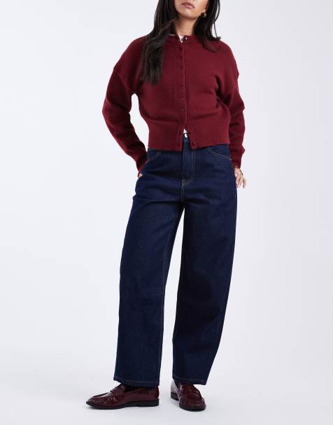 ASOS DESIGN ankle grazer barrel jeans with cinch waist in rinse 