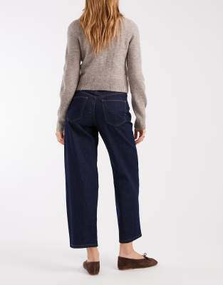 Asos Design Ankle Grazer Barrel Leg Jeans With Cinched Waist In Blue