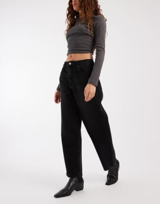 Asos Design Ankle Grazer Barrel Leg Jeans With Cinched Waist In Black