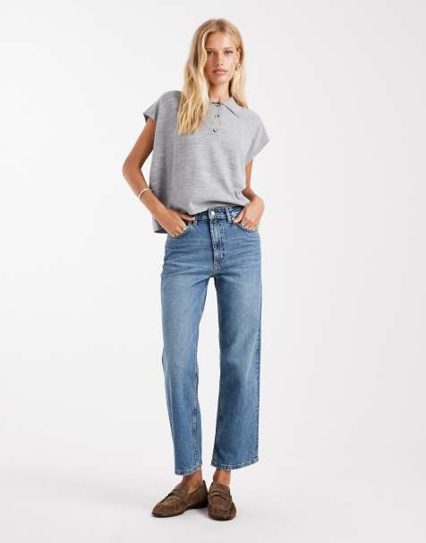 ASOS DESIGN ankle grazer comfort stretch straight leg jean in mid blue - view 1