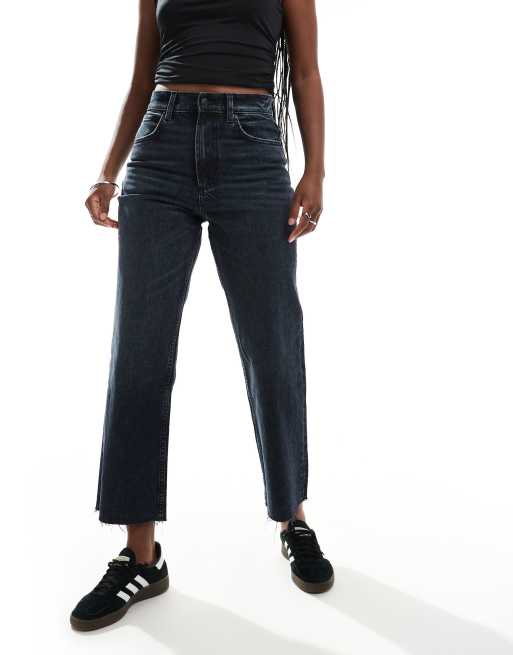 ASOS DESIGN ankle grazer comfort stretch straight leg jeans in blue black , 4 of 5