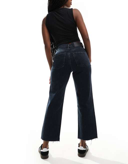 ASOS DESIGN ankle grazer comfort stretch straight leg jeans in blue black , 5 of 5