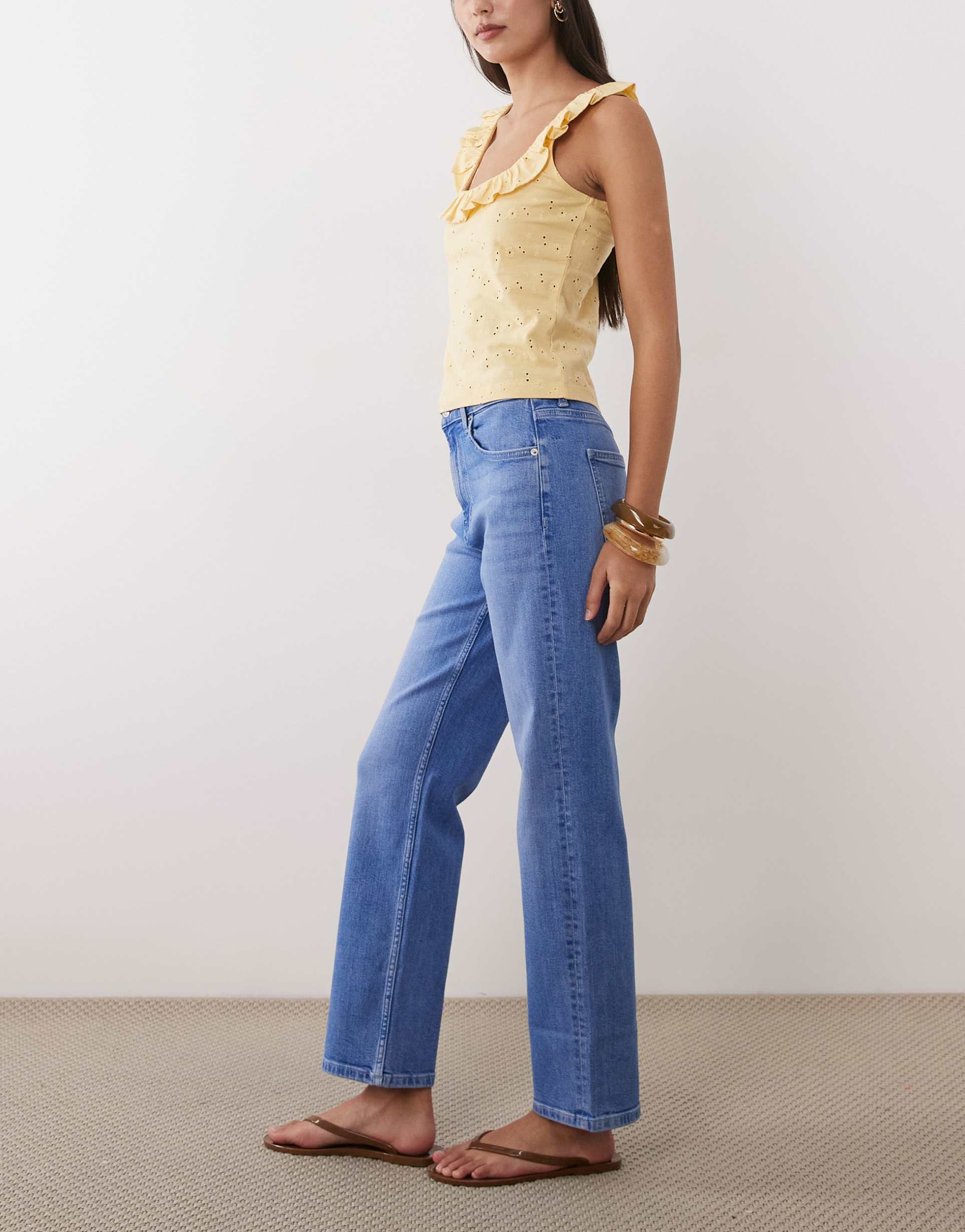 asos design ankle grazer comfort stretch straight leg jeans in bright blue
