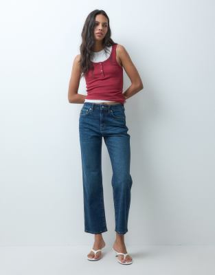Asos Design Ankle Grazer Comfort Stretch Straight Leg Jeans In Blue