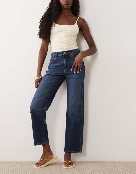 ASOS DESIGN ankle grazer comfort stretch straight leg jeans in dark mid blue - view 1