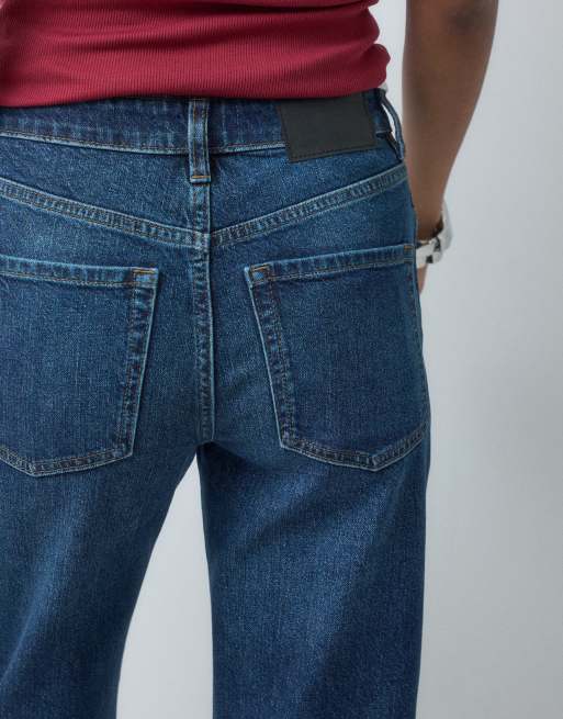 ASOS DESIGN ankle grazer comfort stretch straight leg jeans in dark mid blue, 4 of 5