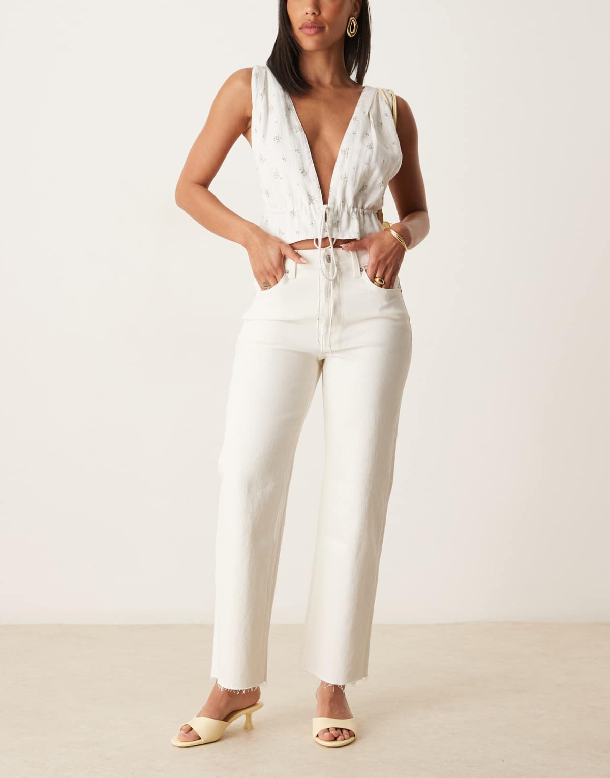ASOS DESIGN ankle grazer comfort stretch straight leg jeans in ecru