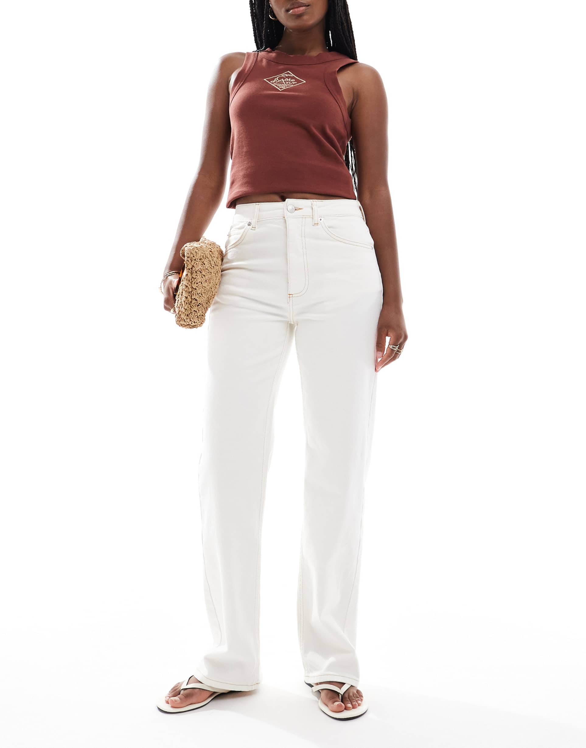 asos design ankle grazer comfort stretch straight leg jeans in ecru