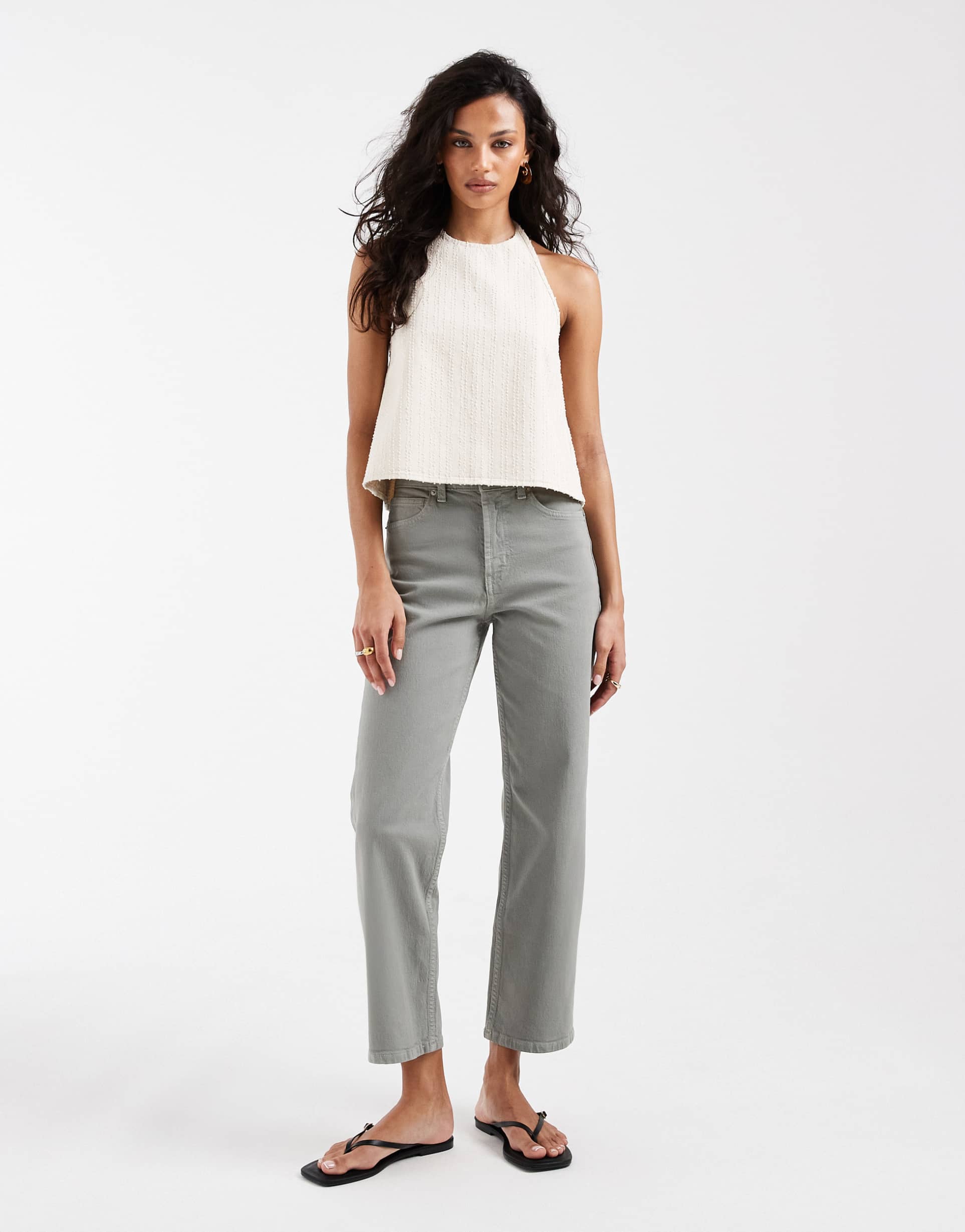 asos design ankle grazer comfort stretch straight leg jeans in sage