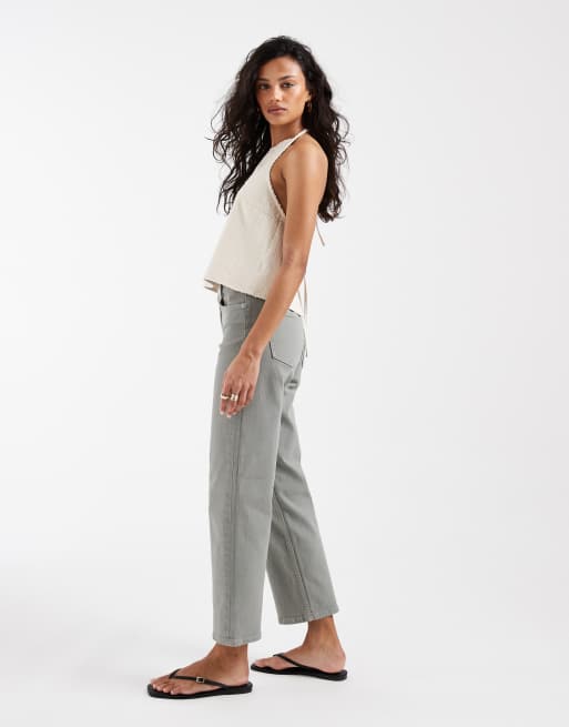 ASOS DESIGN ankle grazer comfort stretch straight leg jeans in sage, 3 of 5