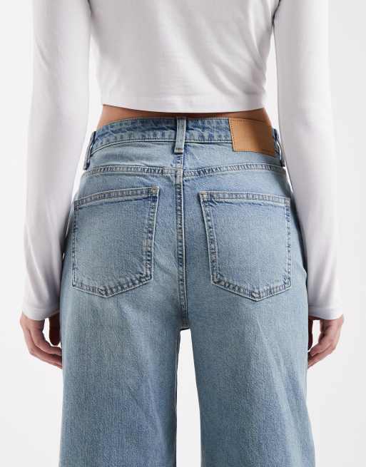 ASOS DESIGN ankle grazer high waist straight wide leg jeans in lightwash, 4 of 5