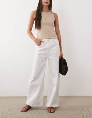 Asos Design Ankle Grazer High Waist Wide Leg Jeans In White