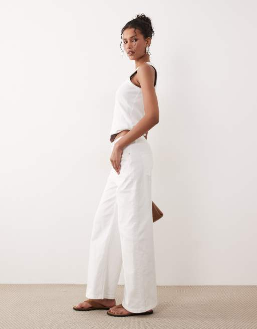 ASOS DESIGN ankle grazer high waist wide leg jeans in white, 2 of 5