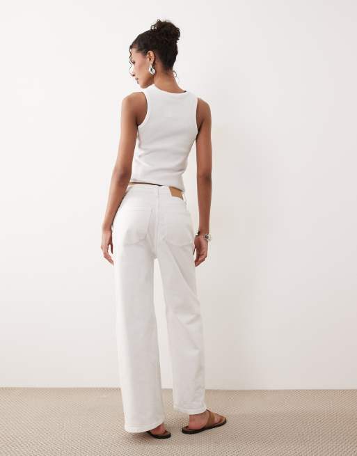 ASOS DESIGN ankle grazer high waist wide leg jeans in white, 4 of 5