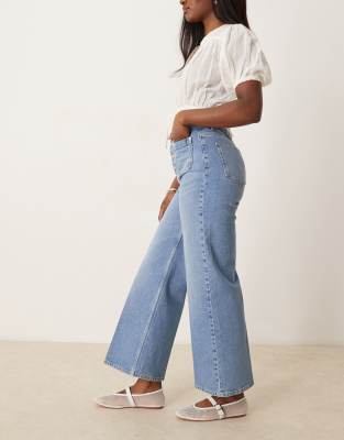 Asos Design Ankle Grazer Jean With Button Front In Blue