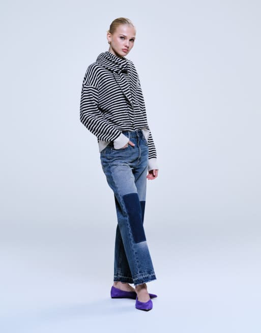 ASOS DESIGN ankle grazer jeans with patch & repair details in vintage wash, 3 of 5