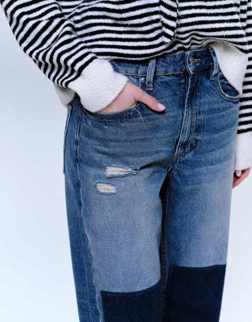 ASOS DESIGN ankle grazer jeans with patch & repair details in vintage wash, 4 of 5