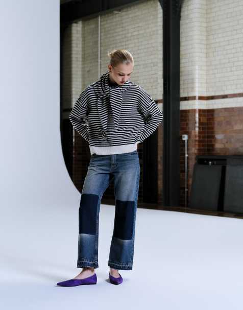 ASOS DESIGN ankle grazer jeans with patch & repair in vintage wash - view 1