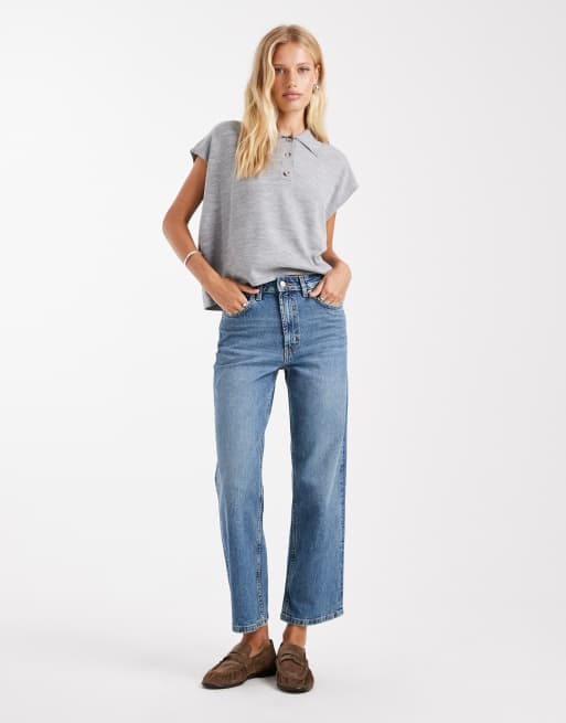 ASOS DESIGN ankle grazer straight leg jean in mid blue