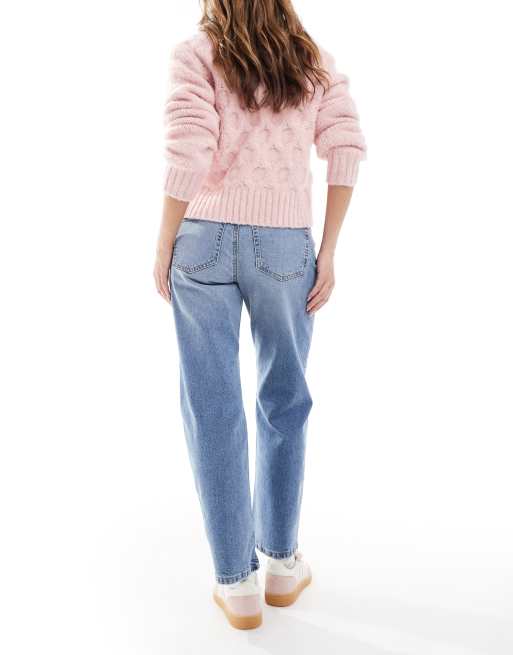 ASOS DESIGN ankle grazer straight leg jeans in mid blue