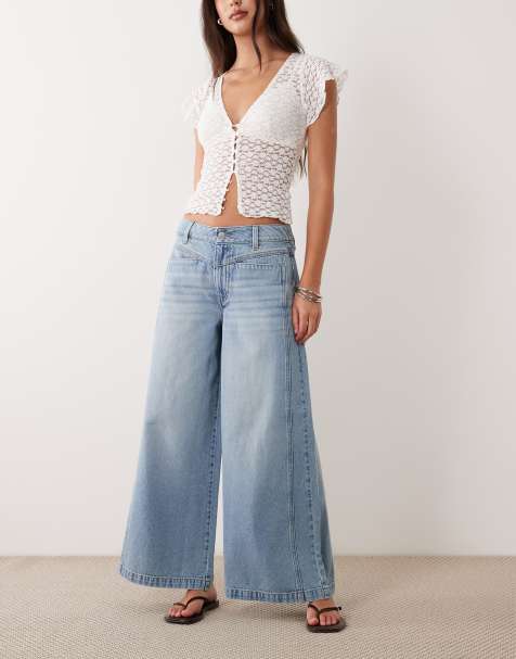 ASOS DESIGN ankle grazer wide leg jeans with front pocket in light wash - view 1