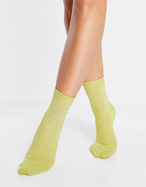 ASOS DESIGN ankle length rib socks in green glitter