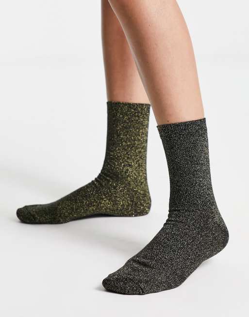 ASOS DESIGN ankle length socks in gold glitter