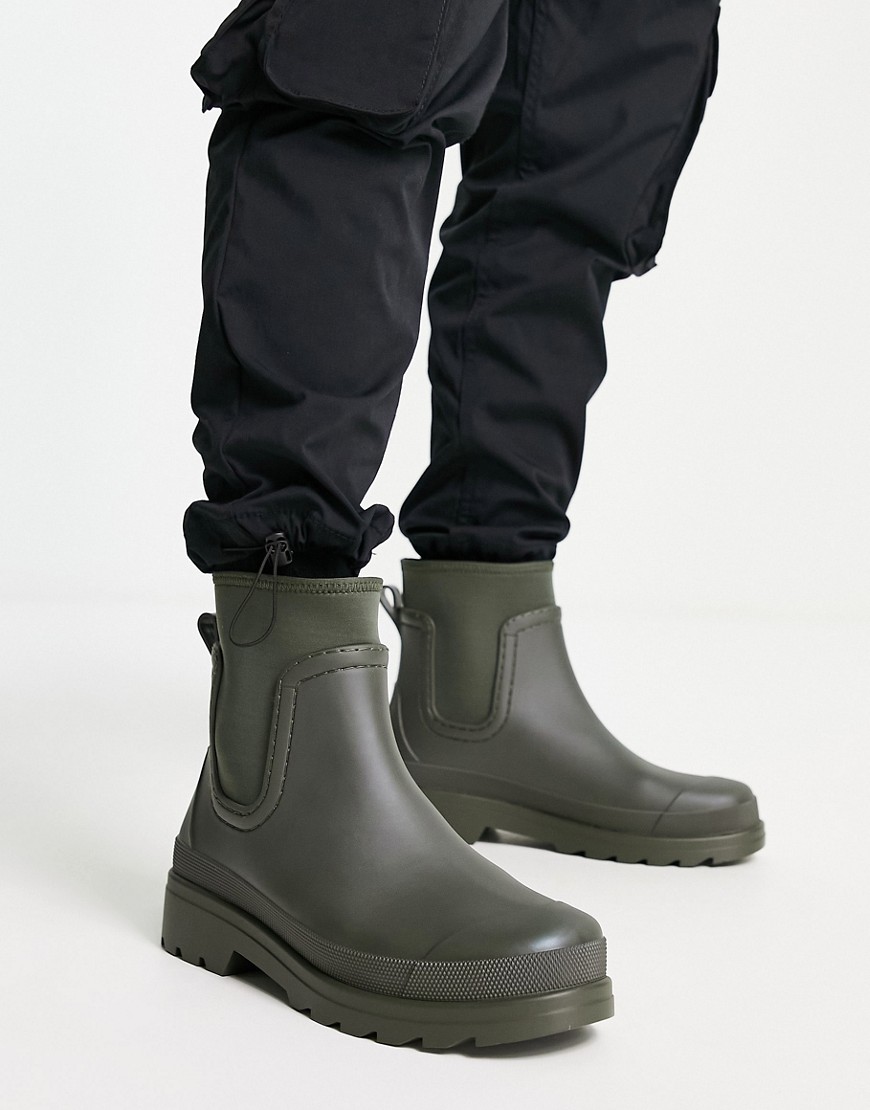 ASOS DESIGN ankle length wellington boots in khaki-Green