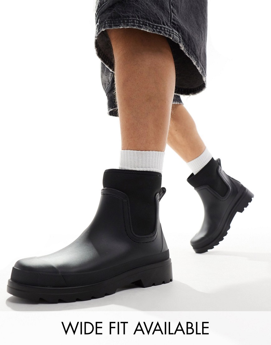 ankle rubber boots in black pu with roman numeral detail