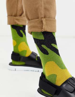 Asos Design Ankle Sock In Camo Glitter-multi