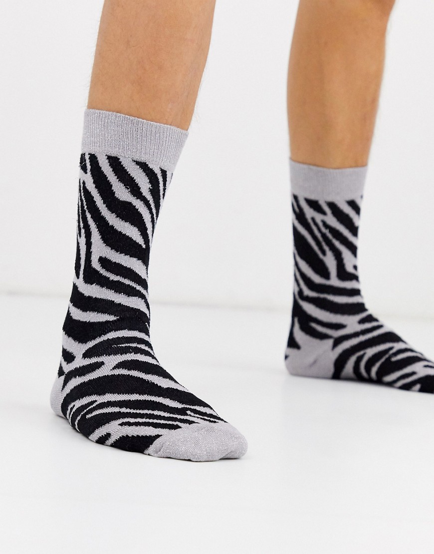 ASOS DESIGN ankle sock in giltter zebra-Multi