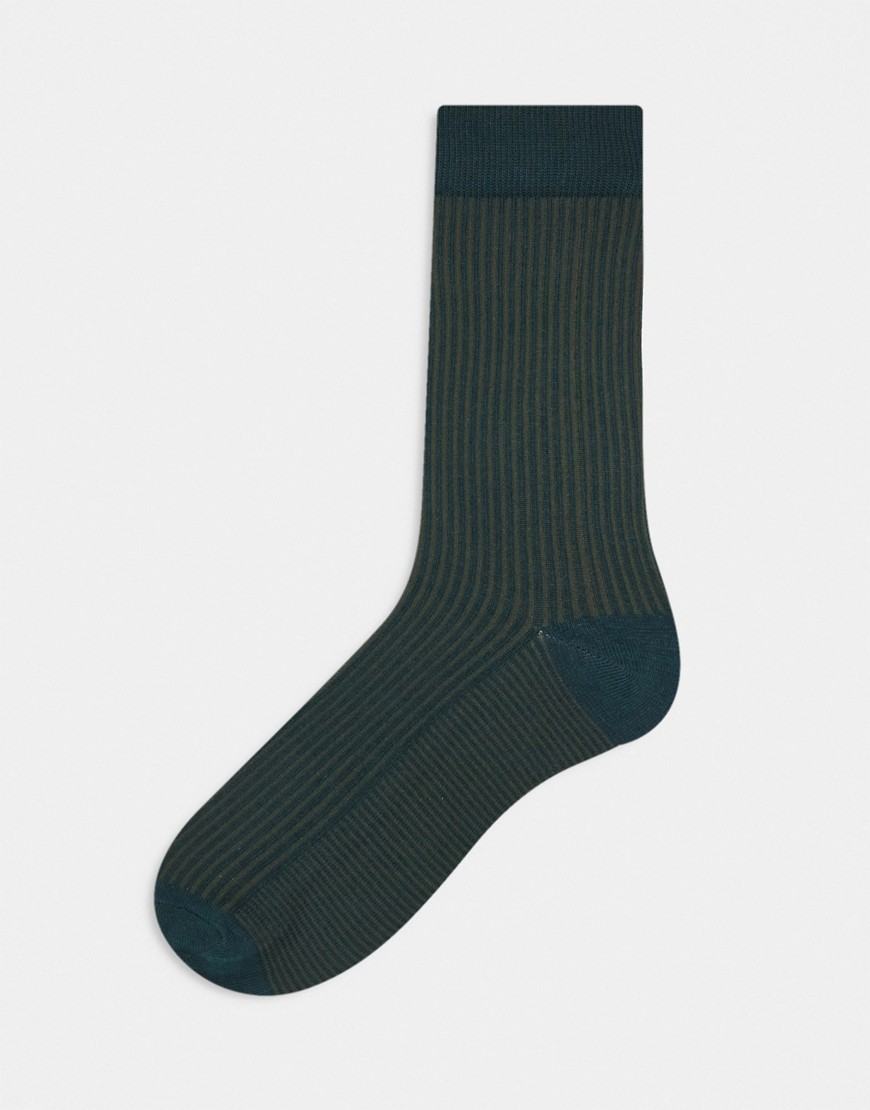 ASOS DESIGN ankle sock in two-tone rib in green