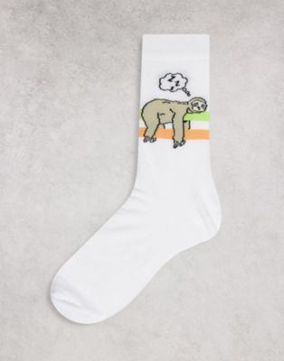 ASOS DESIGN ankle sock in white with sleeping sloth
