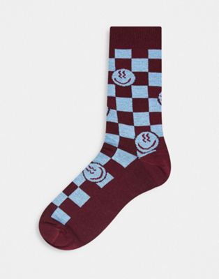 ASOS DESIGN ankle sock with checkerboard smile pattern