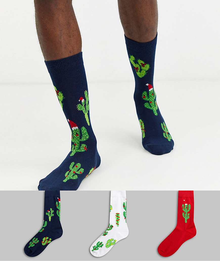 ASOS DESIGN ankle sock with Christmas outback print 3 pack save-Multi