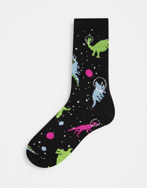 ASOS DESIGN ankle sock with dinosaurs in space design