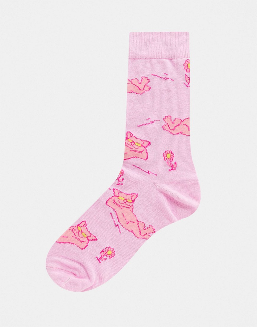 ASOS DESIGN ankle sock with pink cat design